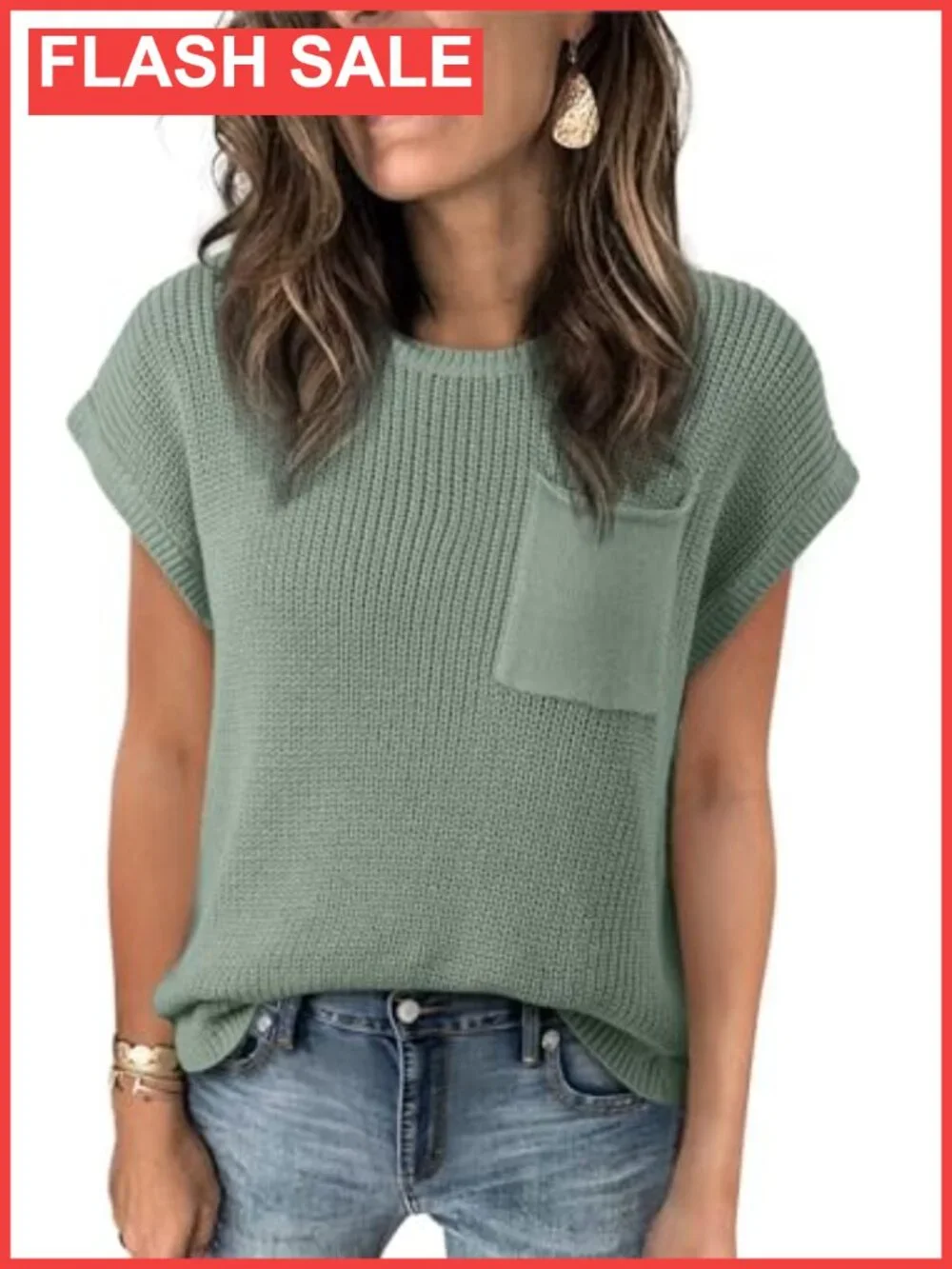 Short Sleeve Tunic Sweater Business Casual Knit Top Loose Fit Pullover